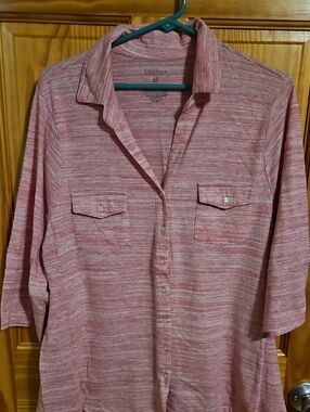 Sonoma Womens 1x heathered rose button-down 3/4 Sleeve shirt